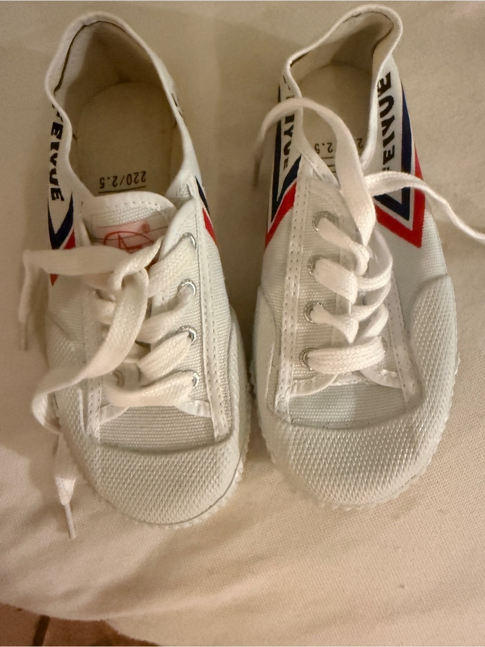 Feiyue White Canvas Sneakers with Red & Blue Accent size 5